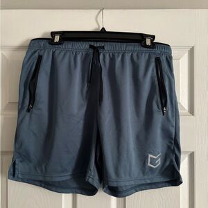 Blue Athletic Shorts with Elastic Waistband and Cuffed Hem